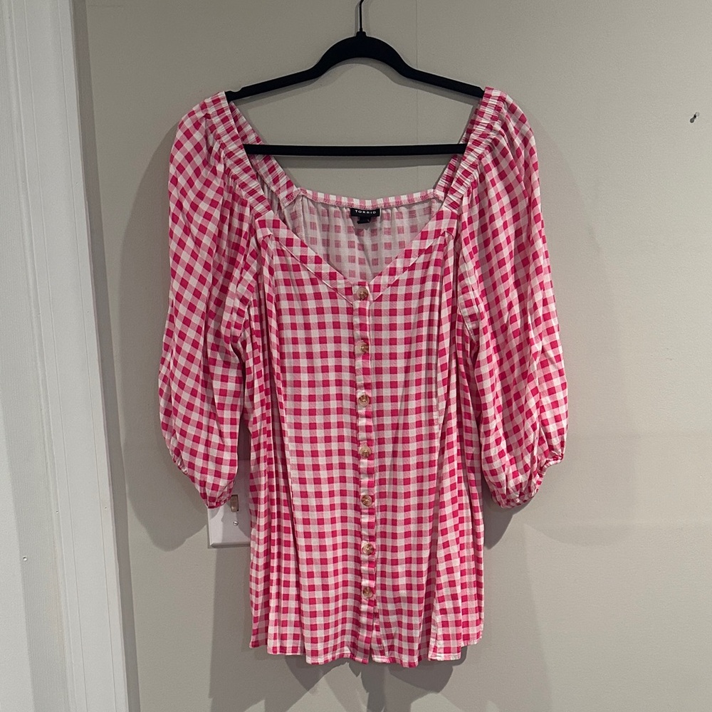 Torrid Pink Checkered Blouse